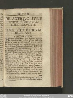 De Antiquo Iure Civium Romanorum Liber Secundus De Triplici Eorum Divisione.