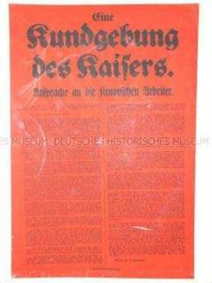 Maueranschlag zur Rede von Kaiser Wilhelms II. vor den Arbeitern der Krupp-Werke
