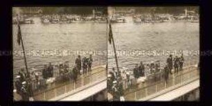 Kaiser Wilhelm II. nimmt die Parade der Boote ab, Ruderregatta Grünau, Berlin