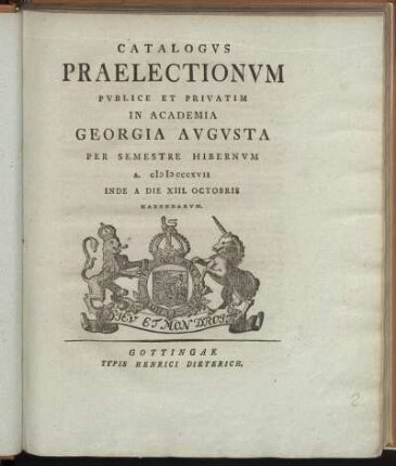 WS  Catalogus praelectionum publice et privatim in Academia Georgia Augusta ... habendarum