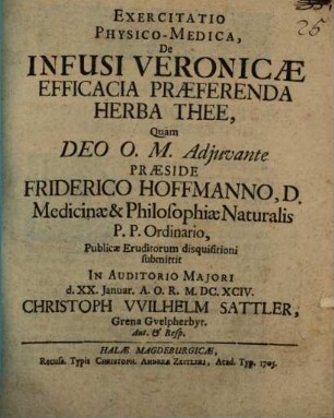 Exercitatio med. de infusi veronicae efficacia praeferenda herbae Thee