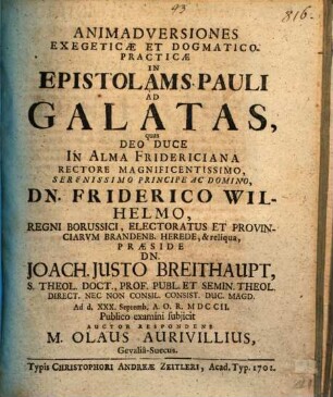Animadversiones exegeticae ... in epistolam S. Pauli ad Galatas