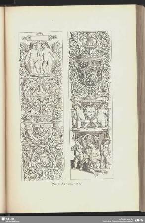 Aufsteigendes Ornament mit musicirender Sirene, zwei Amoretten und einer leeren Schrifttafel