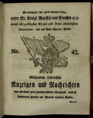 No. 42. Montags, den 16ten October 1780.
