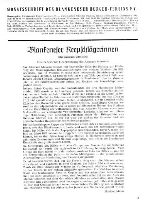 Blankeneser Reepschlägerinnen : (Zu unserem Titelbild) Eine bedeutende Neuerwerbung des Altonaer Museums