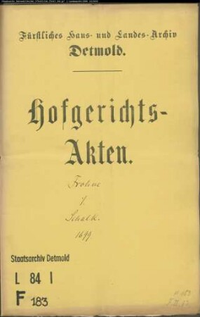 Frohne, Johann Bernd zu Vinnen gegen Henrich Schalks zu Ribbentrup Erben - Schuldforderung