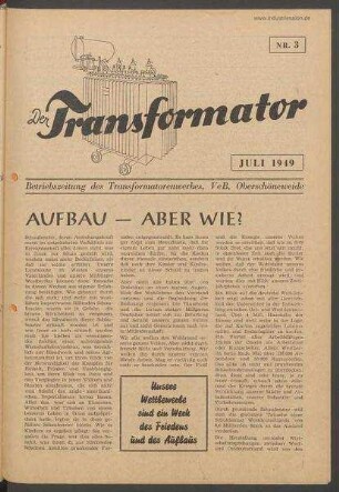 TRO-Betriebszeitung 'Der Transformator'; Nr. 3/1949 (Juli 1949)