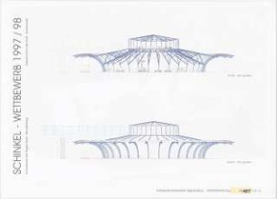 Omnibusbahnhof in der AVUS-Nordkurve, Berlin-Charlottenburg Schinkelwettbewerb 1998: Schnitt, Ansicht 1:200