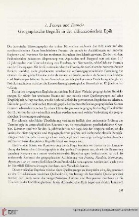 7. France und Francia. Geographische Begriffe in der altfranzösischen Epik