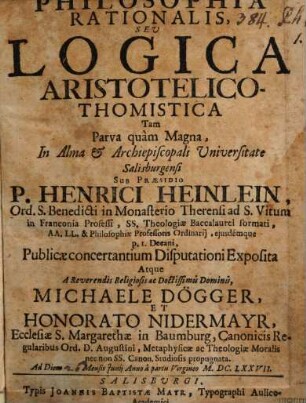 Philosophia rationalis seu logica Aristotelico-thomistica