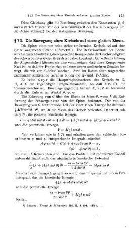 § 73. Die Bewegung eines Kreisels auf einer glatten Ebene.