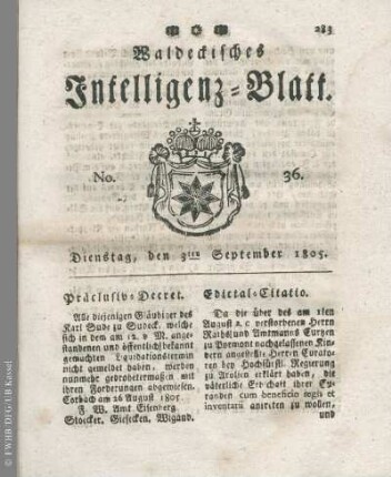 No. 36, Dienstag, den 3ten September 1805
