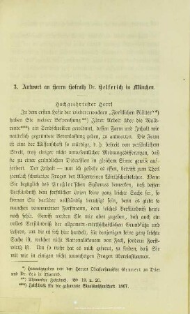 I.3. Antwort an Herrn Hofrath Dr. Helferich in München
