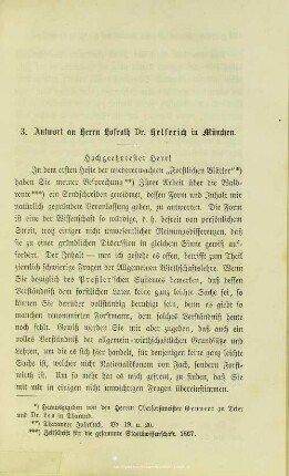 I.3. Antwort an Herrn Hofrath Dr. Helferich in München