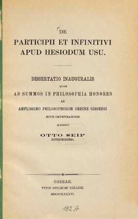 De participii et infinitivi apud Hesiodum usu
