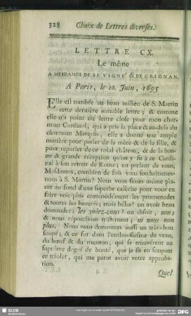Lettre CX. Le même A Mesdames De Sévigné & De Grignan. A Paris, le 10. Juin, 1695