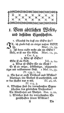 I. Vom göttlichen Wesen, und desselben Eigenschaften.