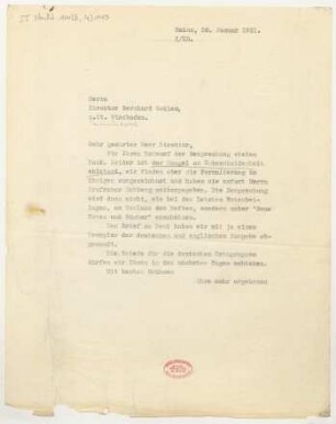 Brief an Bernhard Sekles : 28.01.1931