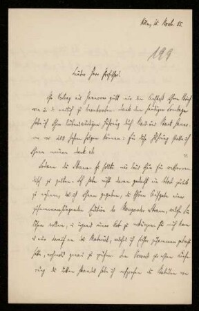 Nr. 19: Brief von Konstantin Höhlbaum an Ferdinand Frensdorff, Köln, 15.11.1885