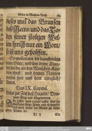 Das IX. Capitul. Gebet zur Zeit deß Hagels/ Donners/ Blitz/ und Ungewitters.