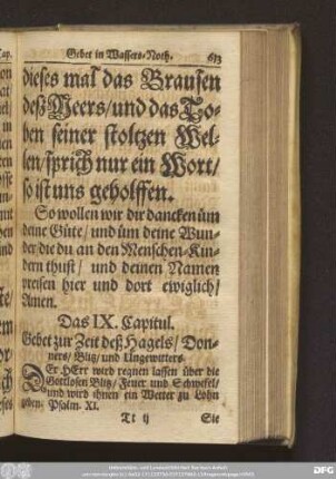Das IX. Capitul. Gebet zur Zeit deß Hagels/ Donners/ Blitz/ und Ungewitters.
