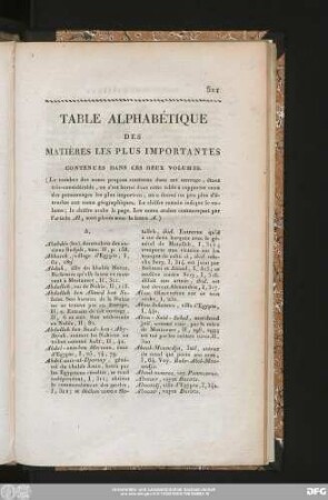 Table Alphabétique Des Matières Les Plus Importantes Contenues Dans Ces Deux Volumes.