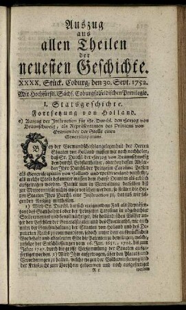 XXXX. Stück. Coburg, den 30. Sept. 1752.