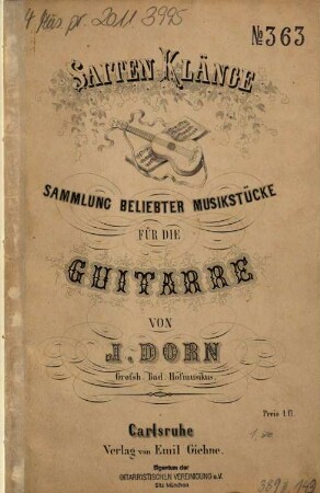 Saitenklänge : Sammlung beliebter Musikstücke ; für die Guitarre