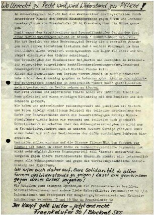 Flugschrift: Wo Unrecht zu Recht wird, wird Widerstand zur Pflicht! 1982