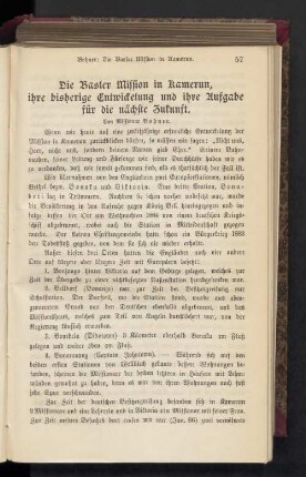 Die Basler Mission in Kamerun, ihre bisherige Entwickelung und ihre Aufgabe für die nächste Zukunft