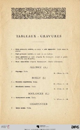 Tableaux - Gravures (Nr. 1-37)