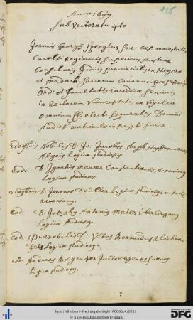 [fol. 125] Rektorat Jakob Georg Spengler 1697/98