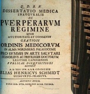 Dissertatio medica inauguralis de puerperarum regimine
