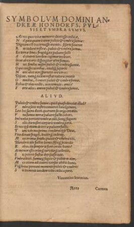 Symbolum Domini Andreae Hondorfs, Pulvis Et Umbra Sumus.