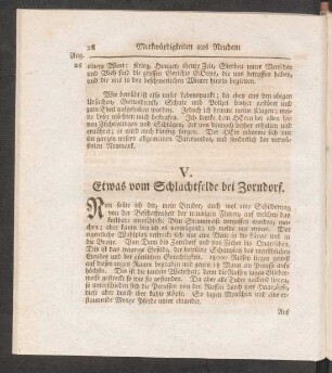 V. Etwas vom Schlachtfelde bei Zorndorf.