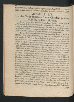 Membr. III. De obiecto & Subiecto status Christi in genere & in specie Exinanitionis.