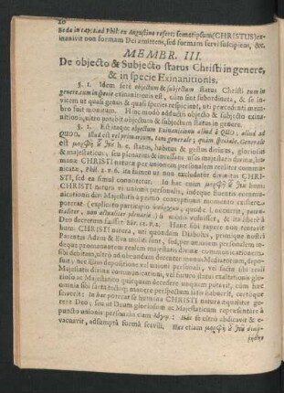 Membr. III. De obiecto & Subiecto status Christi in genere & in specie Exinanitionis.