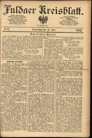 Erste Ausgabe vom Donnerstag, den 21. Juni 1894.