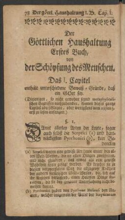 Der Göttlichen Haushaltung Erstes Buch, von der Schöpfung des Menschen.