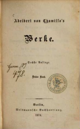Adelbert von Chamisso's Werke, 3