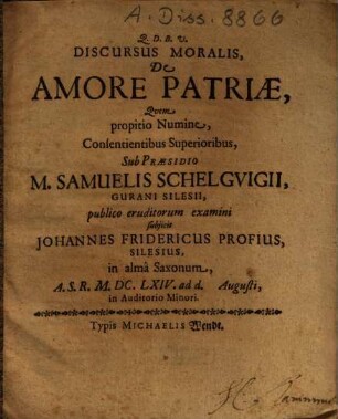 Discursus Moralis, De Amore Patriae