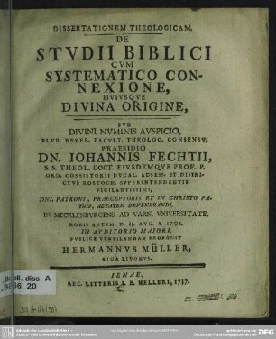 Dissertationem Theologicam, De Studii Biblici Cum Systematico Connexione, Huiusque Divina Origine