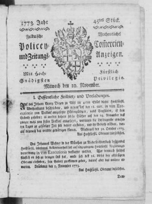 45tes Stück, Ausgabe vom 10. November 1773