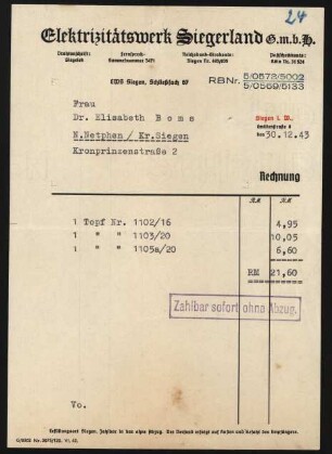 Elektrizitätswerk Siegerland (Rechnung)