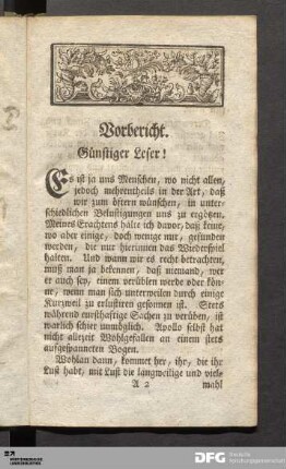 Vorbericht. Günstiger Leser!
