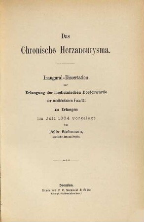 Das chronische Herzaneurysma