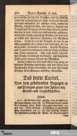 Das dritte Capitel. Von dem gebührenden Bezeigen eines Predigers gegen seine Zuhörer bey Glücks- und Unglücks-Fällen