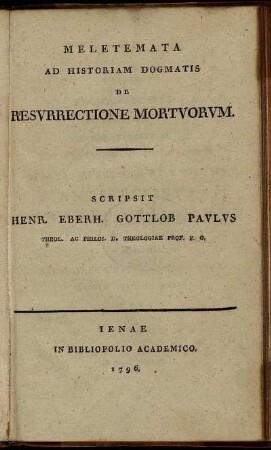 Meletemata Ad Historiam Dogmatis De Resvrrectione Mortvorvm