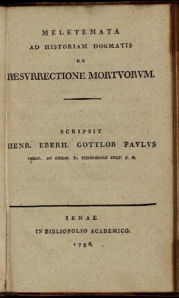 Meletemata Ad Historiam Dogmatis De Resvrrectione Mortvorvm