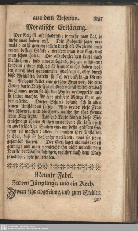 Neunte Fabel. Zween Jünglinge, und ein Koch